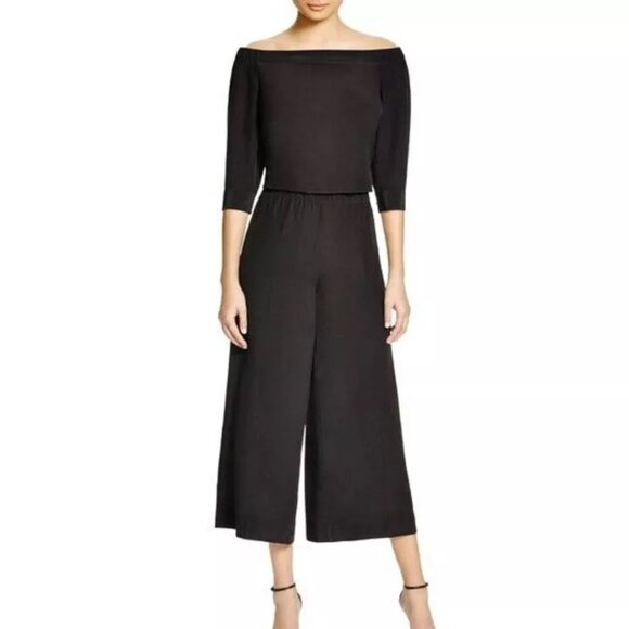 THEORY SILK ELASTIC WAIST 3/4 SLEEVE TWO SIDE POCKET WIDE LEG JUMPSUIT SZ 4 - Picture 3 of 9